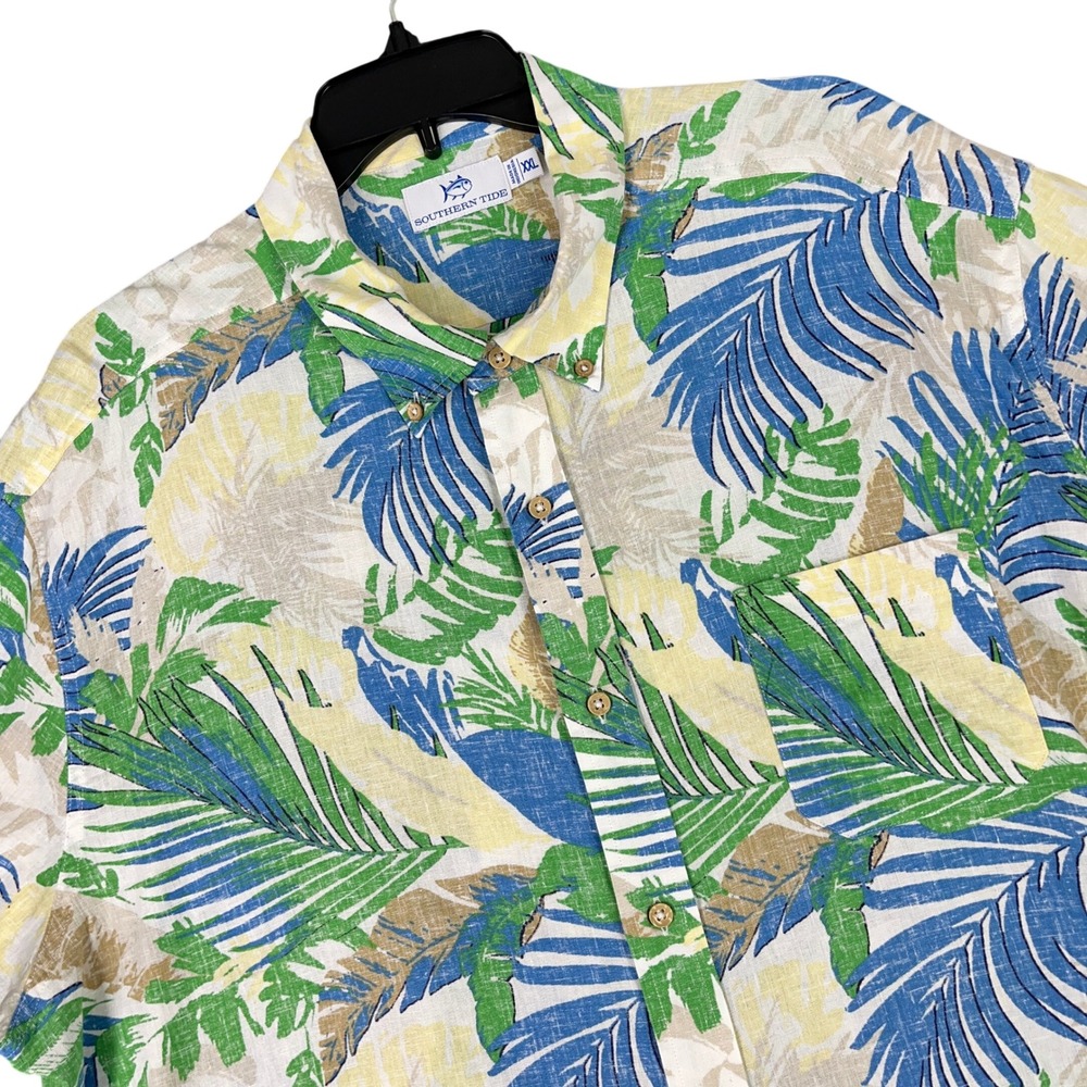 Southern Tide Linen Rayon Shirt Men XXL Tropical Palm Leaf Coastal Beachy Summer